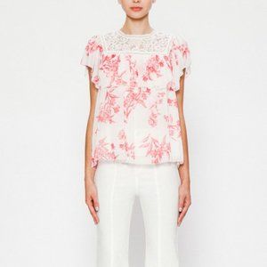 Champagne & Strawberry Lace Chiffon Floral Top